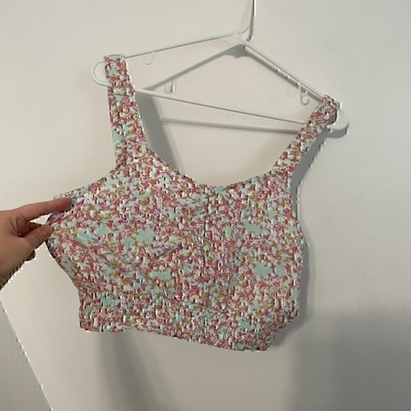 NEW NWT ROXY Sea Fog Strappy Tank Top Mint Green Multi Ditsy Floral Crop Top M - Picture 8 of 12